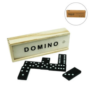 domino set game – wooden slide box & 28 black pieces