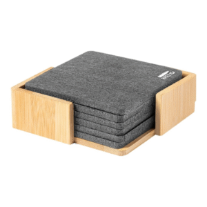 set of 6 felt coasters with bamboo stand
