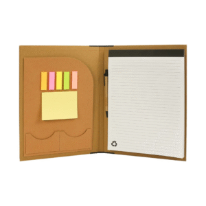 eco friendly a4 folder with notepad, sticky notes, pen & card slots