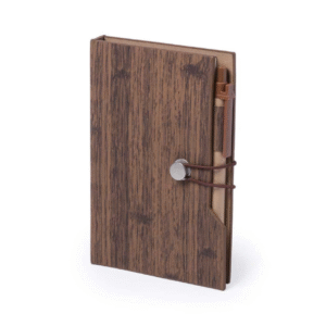 wood design notebook with sticky note and pen – eco stationery