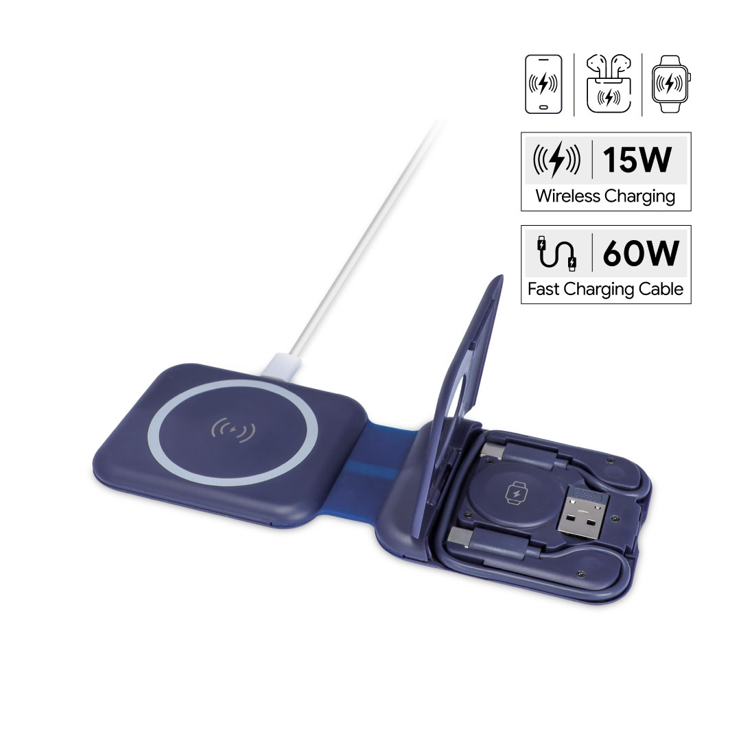 ITWC 1246 TURIN @memorii Foldable Wireless Charger And Multicable Set Navy Blue