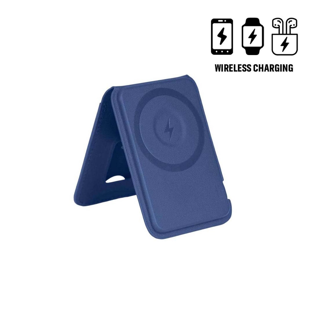 ITWC 1255 MAG3 Giftology 3 In 1 Magnetic Wireless Charger Card Holder Navy